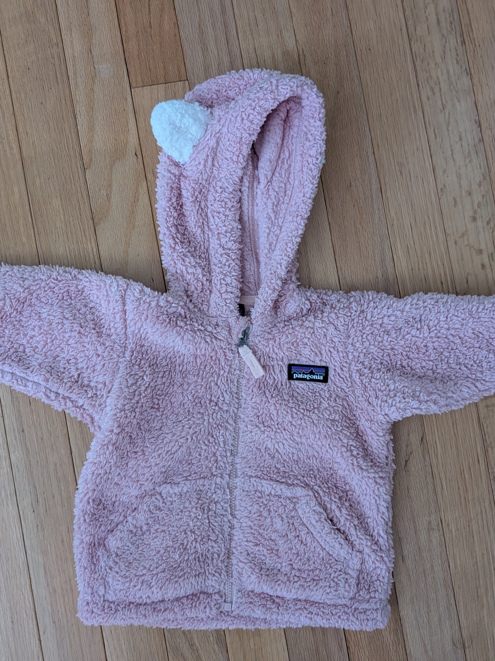 Patagonia Pink Sherpa Hooded Baby Jacket with Ears 3-6 Months